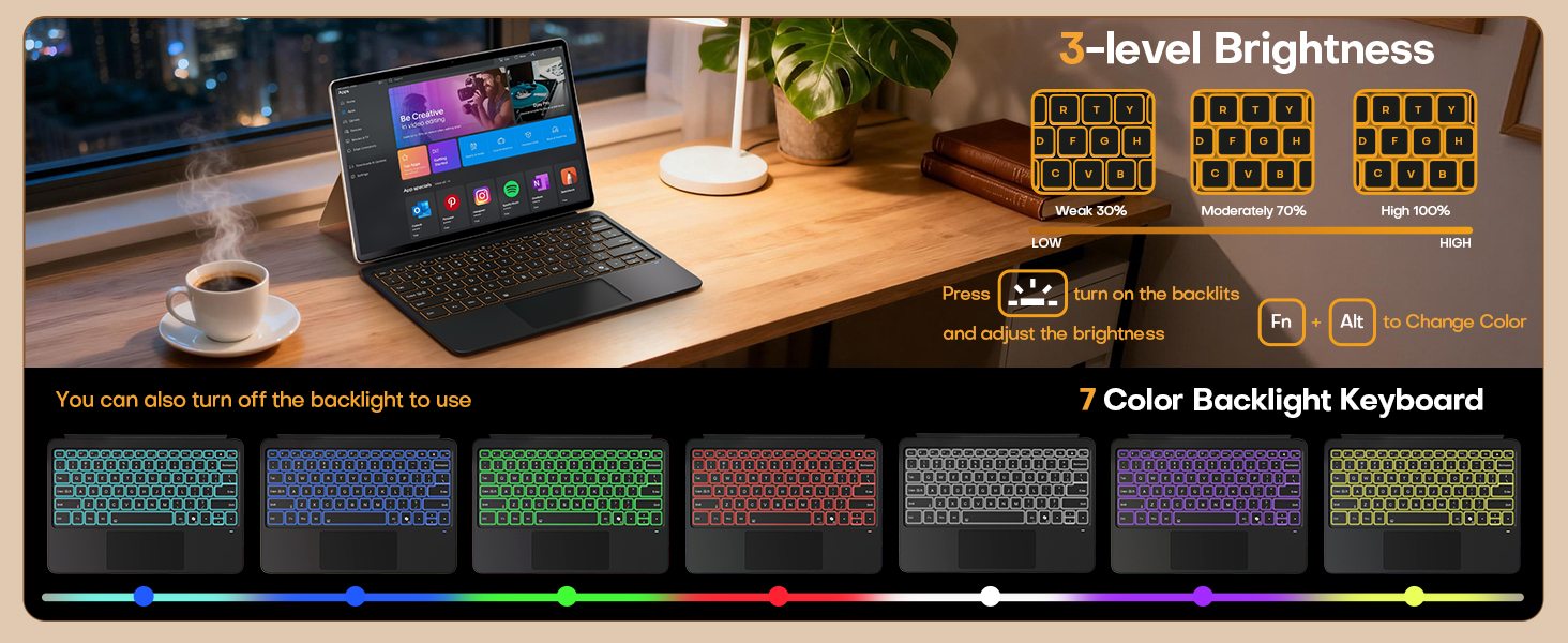 7 Color RGB Backlights with 3 level Brightness