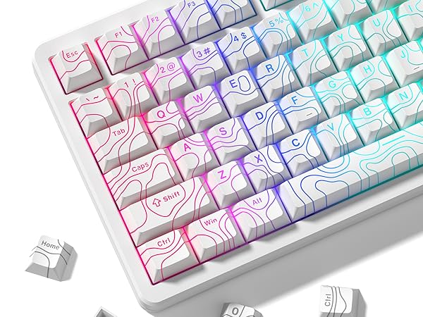 Double Shot PBT keycaps 119 Keys Set White Topographic Shine Through keycaps Cherry Profile Key caps