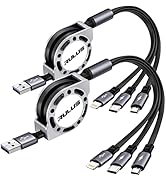RULUS Retractable Multi Charging Cable[2Pack 4Ft], 3 in 1 Multi USB Cable Fast Charging Cord with...
