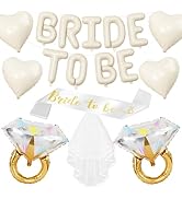 Sand White Bachelorette Party Decorations, Cream White Bride To Be Banner Heart Balloons with Dia...