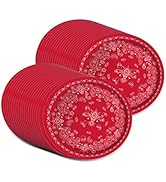 7" Red Bandana Western Dessert Paper Plates Red Bandanas Paisley Print Round Disposable Dinner Pa...