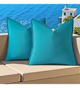 decorUhome Outdoor Waterproof Faux Linen Throw Pillow Covers 18x18 Inch Set of 2 Decorative Vibra...
