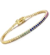 LGYIC 18K Gold Plated Tennis Bracelet for Women, Colorful Round Cubic Zirconia, Multiple Colors, ...
