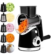 SUSTEAS Rotary Cheese Grater with Handle,Vegetable Slicer with 6 Interchangeable Blades, Reinforc...