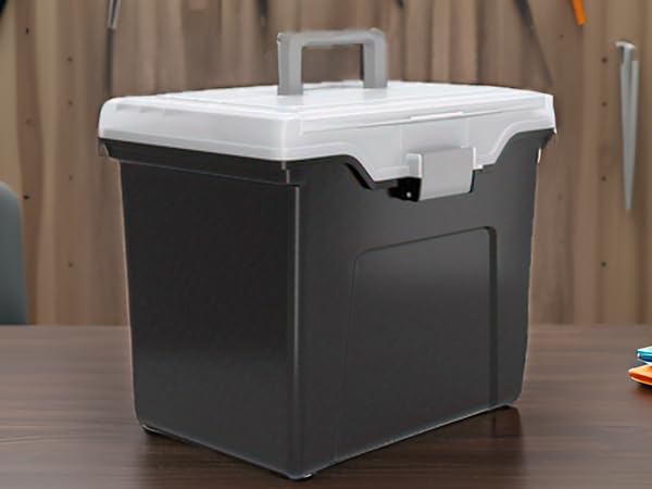 A modern office desk with the product and various office supplies neatly organized.