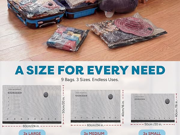 travel vacuum bags compression storage for stuff must haves packing cubes portable sealer size