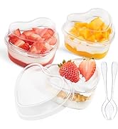 Qeirudu 50 Pack 5 oz Heart Shaped Dessert Cups with Lids and Spoons, Mini Dessert Shooter Cups Cu...