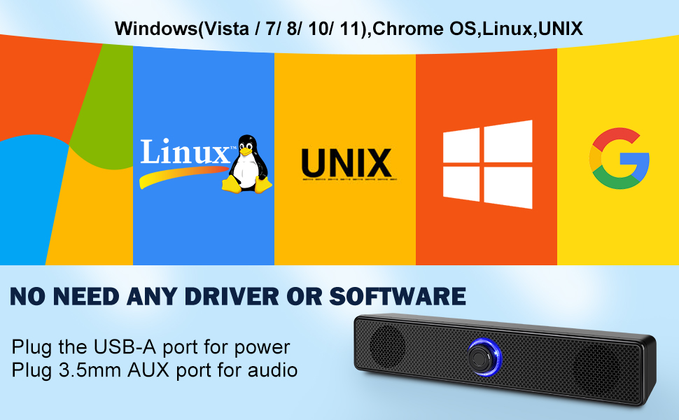 Computer Speakers, USB-A Powered PC Speakers Wired Stereo Desktop Speakers with 3.5mm AUX Audio Plug