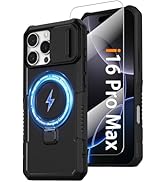 Magnetic Case for iPhone 16 Pro Max, with Ring Stand [Glass Screen Protector] [Compatible with Ma...