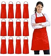 Syntus 12 Pack Bib Apron Waterdrop Resistant with 2 Pockets Cooking Kitchen Apron for Women, Men ...