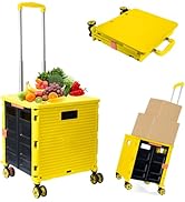 Foldable Utility Cart Folding Portable Rolling Crate Handcart Shopping Trolley Wheel Box with Lid...