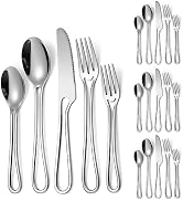 A · HOUSEWARE Silvery Flatware Set 4 Hollow Out Cutlery Stainless Steel Silverware 20 Pieces Fork...