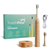 Electric Bamboo Toothbrush for Adults - Bamboo Toothbrush Heads Design with Castor Oil Bristles -...