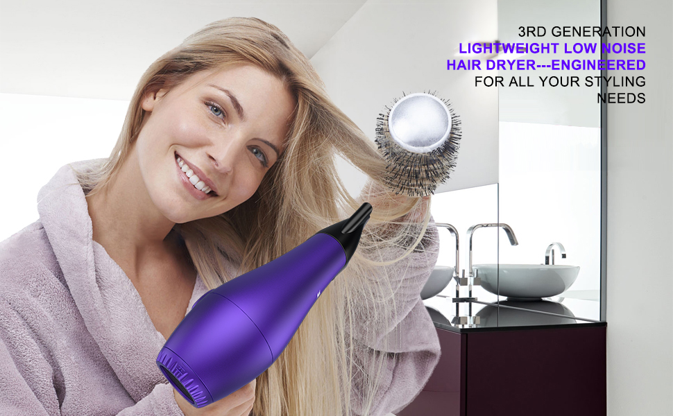 Lightweight low noise hair dryer