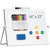 Dry Erase White Board, Cazeyoo Magnetic Desktop Whiteboard 16 x 12inch with Stand, 10 Markers, 4 ...