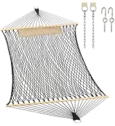 JoyView Traditional Rope Double Hammock - Hand Woven Cotton Hammock with Hardwood Spreader Bar an...