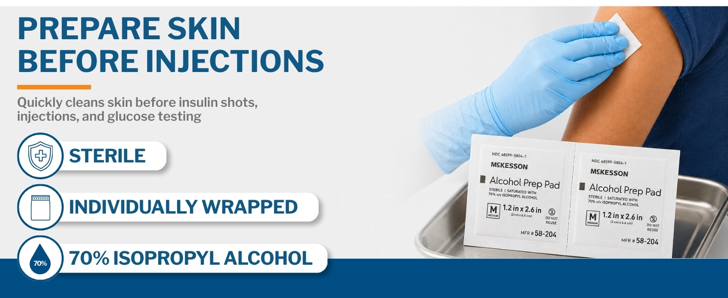 McKesson Alcohol Prep Pads Prepare Skin before injections for insulin shot, glucose testing