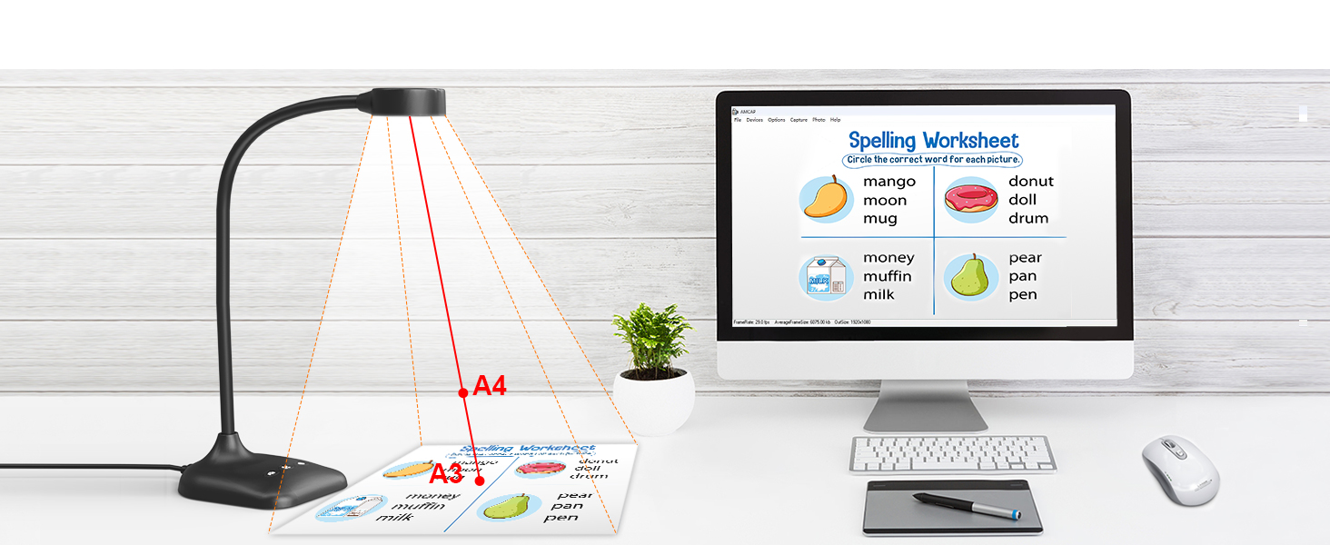 Document camera teachers teaching usb light LED 8mp classroom school 