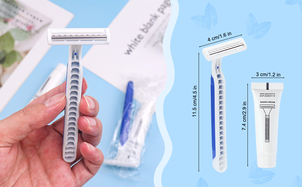 Twin Blade Bulk Disposable Razors with Clear Cap and 10g Shaving Cream