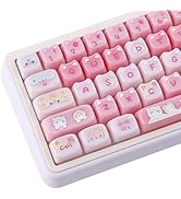 TYRIXKI Ceramic Jade Cat Keycaps, 142 Keys Translucent Pink Meow Meow Cute Keycaps Mao Profile Cu...