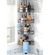 Peyulia 4-Tier Rustproof Corner Shower Caddy with Tension Pole, 42-115 Inch Adjustable Height Sho...