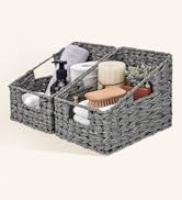 GRANNY SAYS Wicker Basket with Handles, Odorless Woven Trapezoid Basket Waterproof for Organizing...