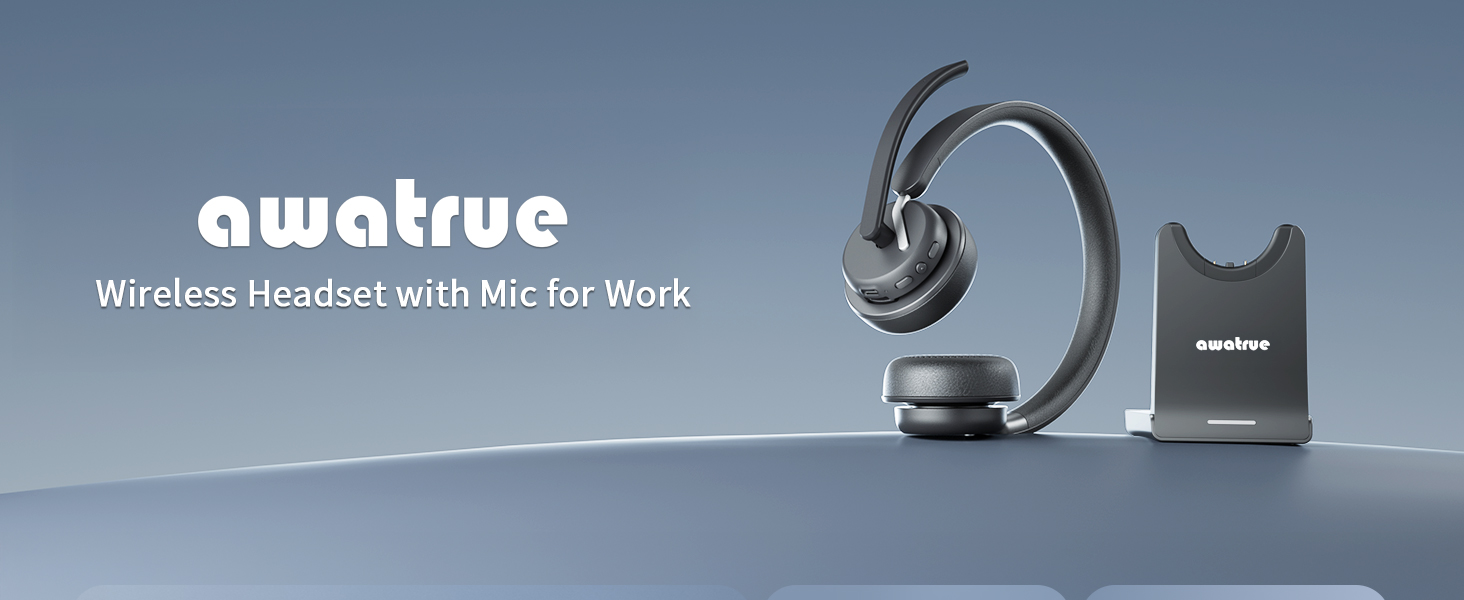 Wireless Headset, Bluetooth Headphones with Noise Cancelling Microphone for PC/Computer