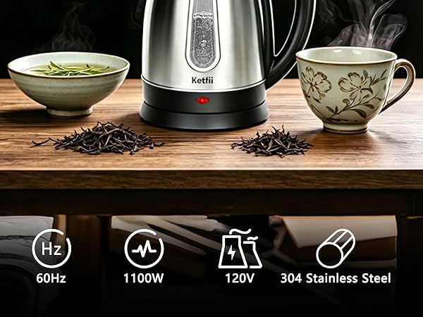 Electric Kettle, Stainless Steel 1.8 Liters Tea, Coffee Kettle &amp;amp; Hot Water Boiler,