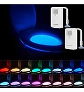 2 Pack Toilet Night Lights, 16-Color Changing LED Bowl Nightlight with Motion Sensor Activated De...