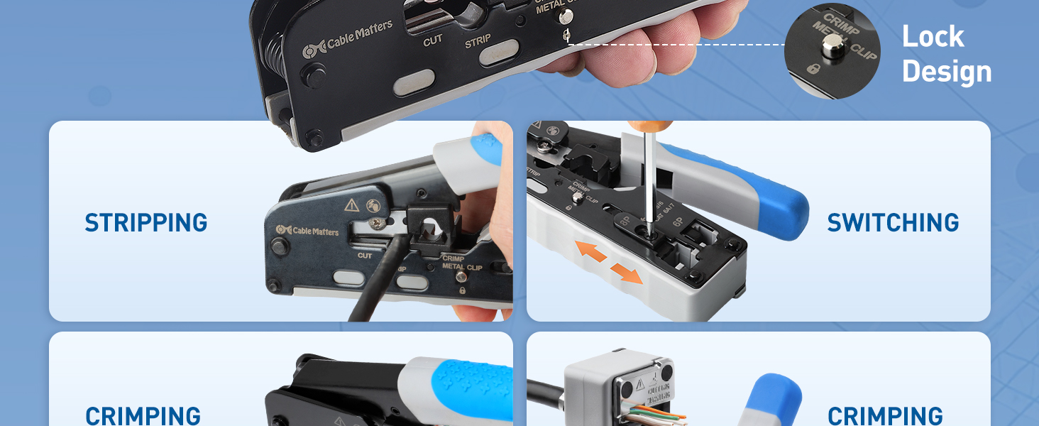 Modular RJ45 Crimping Tool for Shielded Pass Through Connectors