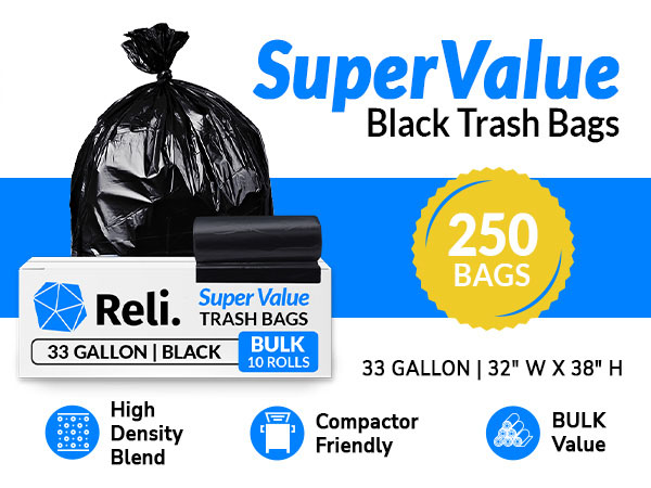 SuperValue Black Trash Bags (33 Gallon | 250pk)