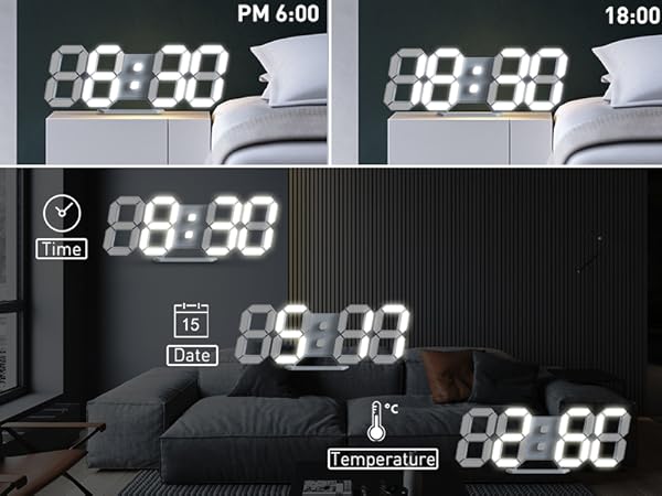 EDUP Home 3D LED Digital Wall Clock Desk Alarm Clock with Remote Control