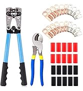 HKS Battery Cable Lug Crimping Tool 10-1 AWG with Cutter, 20 Pcs Copper Ring Terminals &amp; 20 Pcs 3...
