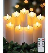 Gmnee 9-Pack White Flickering Flameless Candles Set with Remote Timer, 2" Diameter LED Pillar Bat...