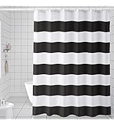 AmazerBath Black Shower Curtain Stripes, 72" W x 72" H Black and White Striped Shower Curtain, Fa...