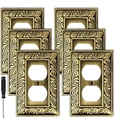 Antique Brass Duplex Outlet Cover Paisley Pattern Decorative Wall Plates for Electrical Outlet, M...