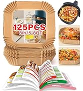 Air Fryer Liners Disposable, 125Pcs 8Inch Airfryer Liners, Non-Stick Parchment Paper Square with ...