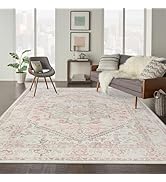 LIVEBOX Pink Area Rug 8x10 - Large Oriental Floral Living Room Rug Accent Rug for Bedroom, Non-Sl...