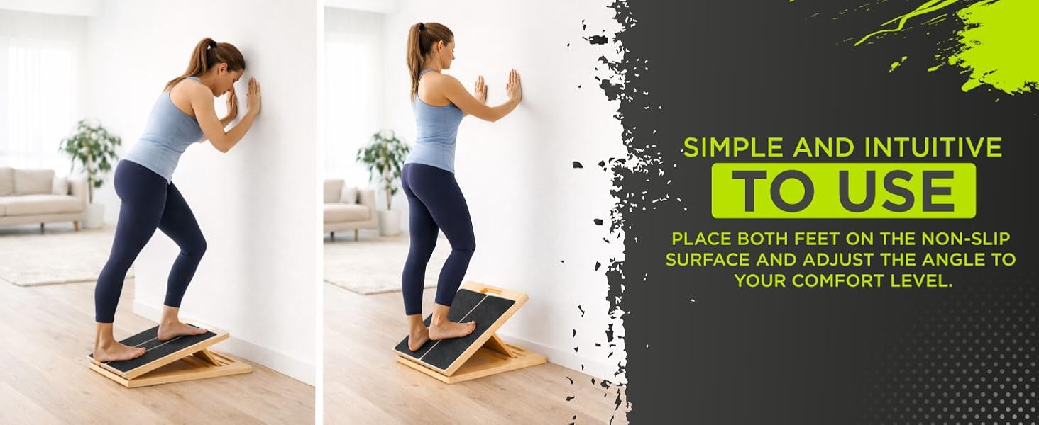 Adjustable incline board for leg stretching and daily mobility routines.