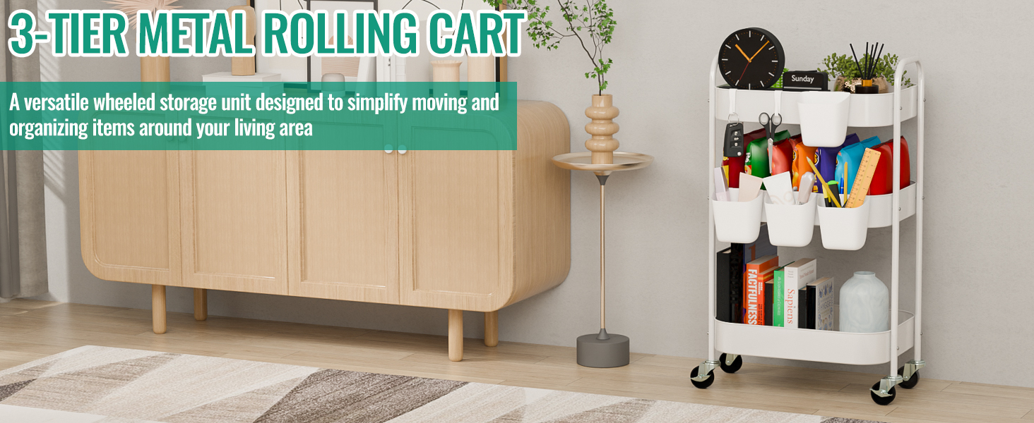 3 TIER METAL ROLLING CART