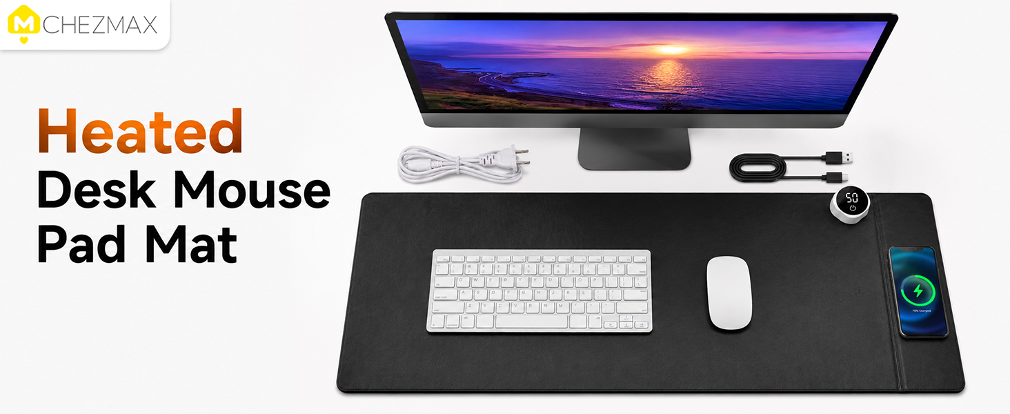 Heated Desk Mat Mouse Pad - Leather Keyboard Pad Desktop Hand Warmer
