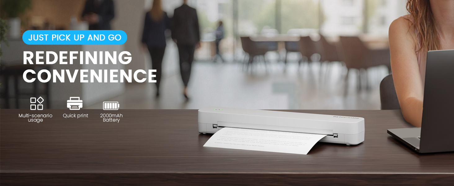 Text reads 'REDEFINING CONVENIENCE'. Marketing image showing electronic device or interface in dark setting with glowing screen elements.