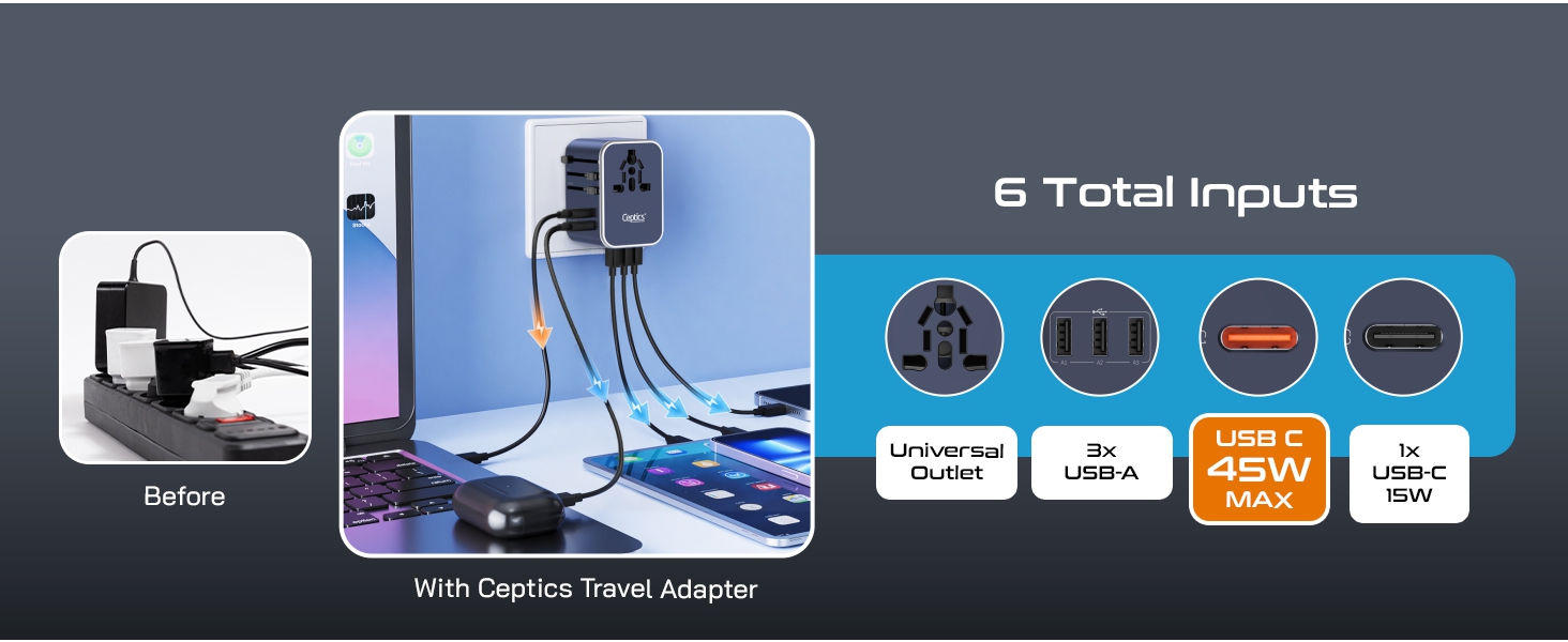 type c adapter, universal plug adapter, universal travel plug adapter