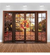 Mocsicka Fall Window Backdrop - 7x5ft Autumn Maple Forest Fall Backdrop for Photography, Thanksgi...