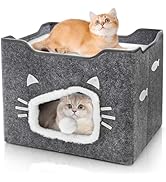 Acshio Cat House for Indoor Cats, Large Covered Cat Bed with Cushion Pad Fluffy Ball Hanging, Fol...