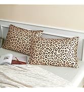 LCBD Satin Pillowcase for Hair and Skin, Gold Leopard Printed Pillow Cases Set of 2, Standard Siz...