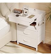 Nightstand Bedside Table Hidden Bedroom - Night Stand with Charging Station and Sliding Top Stora...