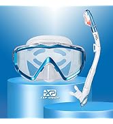 Dry Snorkel Set, Pano 3 Window Snorkel Mask, Anti-Fog Scuba Diving Goggles and Snorkel, Professio...