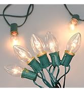 C9 Clear Christmas Lights 25Ft Outdoor Christmas String Light with 26 Clear Light Bulbs, Traditio...