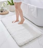 Disolla White Bathroom Rugs 24x48 Non Slip Fluffy Bath Mat for Bathroom Floor Washable Plush Luxu...